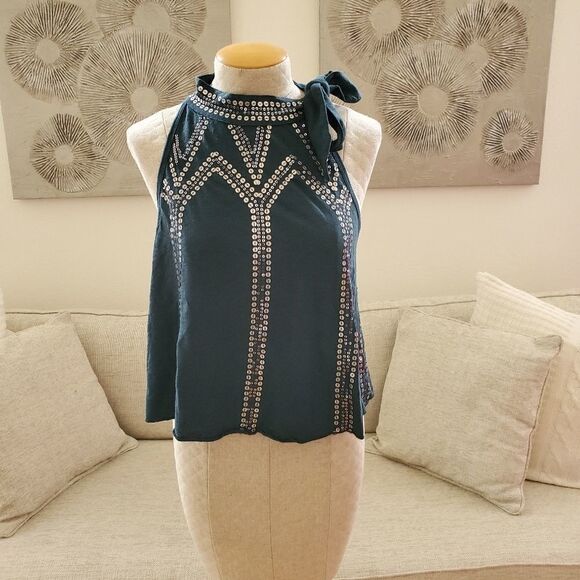 Free People Glitter City Tie Neck Tank Top sz Sm - Picture 3 of 11